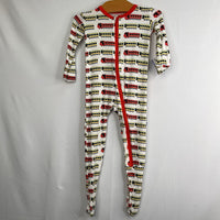 Size 12-18m: Kickee Pants White/Red/Yellow Train Bamboo Zip-Up Footy PJs