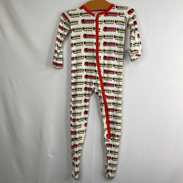 Size 12-18m: Kickee Pants White/Red/Yellow Train Bamboo Zip-Up Footy PJs