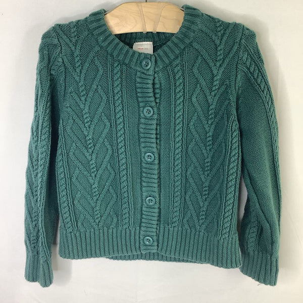 Size 5 (110): Hanna Andersson Green Cable Knit Button-Up Cardigan REDUCED