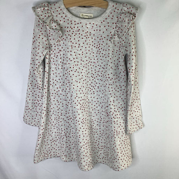 Size 5: Tucker + Tate Grey/Red Dots Ruffle Trim Long Sleeve Dress