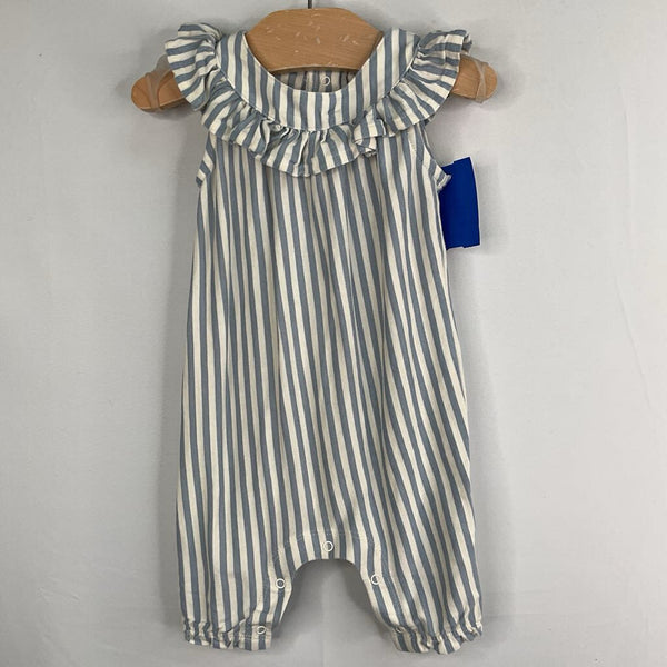 Size NB: Blue/White NordstromStriped Ruffle Trim Shorty Romper