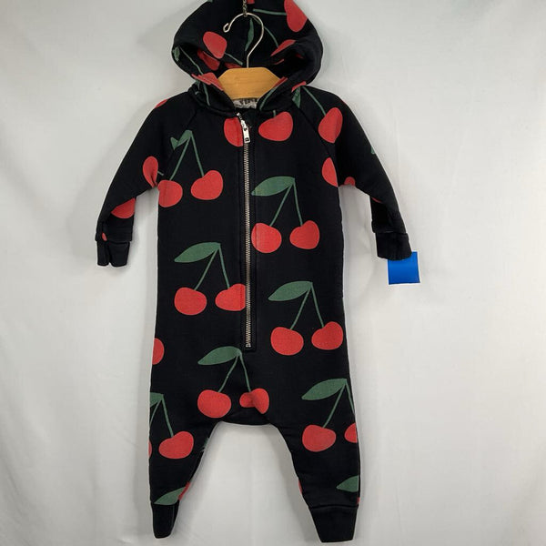 Size 12-18m: Hugo Loves Tiki Black/Red Cherries Hooded Romper