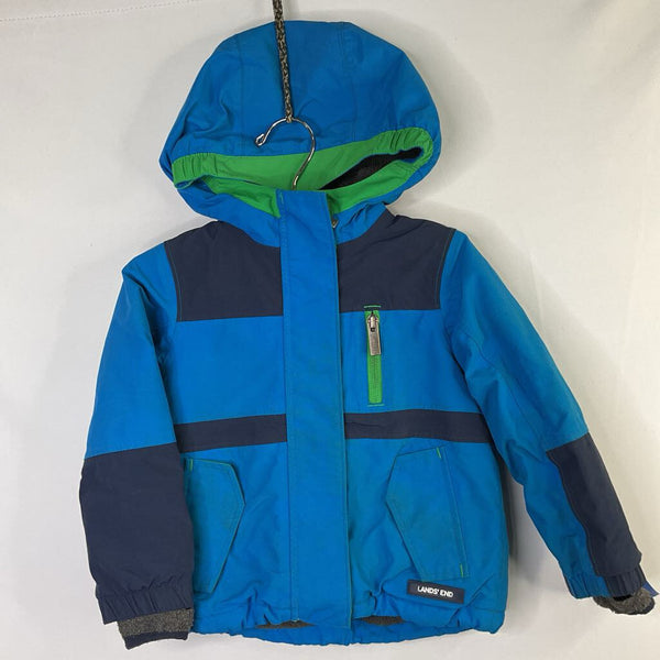 Size 2: Lands' End Blue/Green Trim Fleece Lined Water Resistant Coat