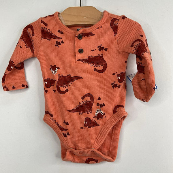 Size 0-3m: Old Navy Orange/Red Dinos Waffle Knit Onesie