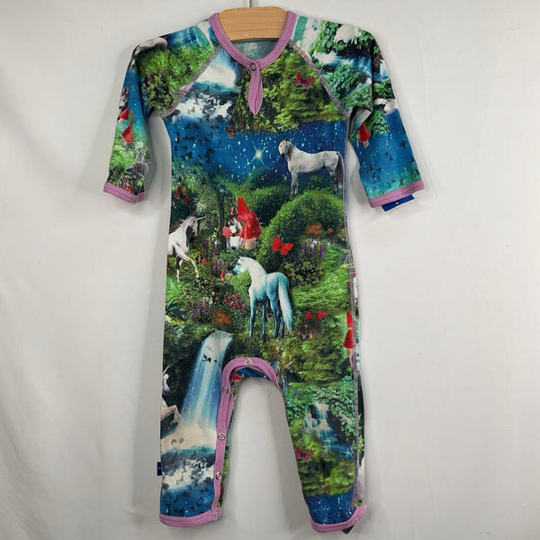 Size 12-18m: Molo Green/Colorful Space Forest Snap-Up Romper