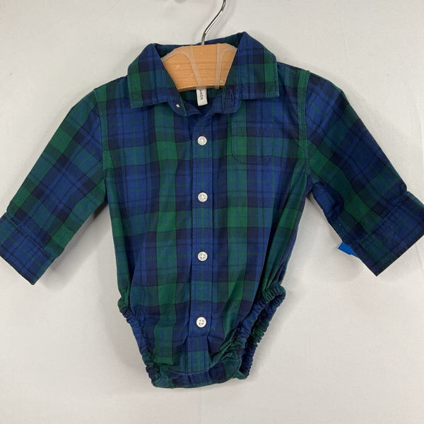 Size 0-3m: Janie and Jack Blue/Green Plaid Button-Up Onesie
