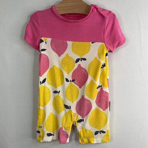 Size 0-3m: Silkberry Pink/White/Yellow Lemons Bamboo Shorty Romper