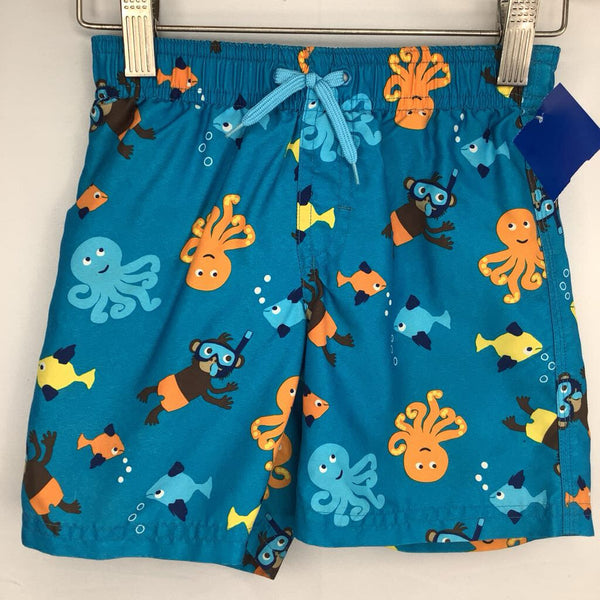 Size 3: Gymboree Blue/Orange Ocean Friends Mesh Lined Swim Shorts