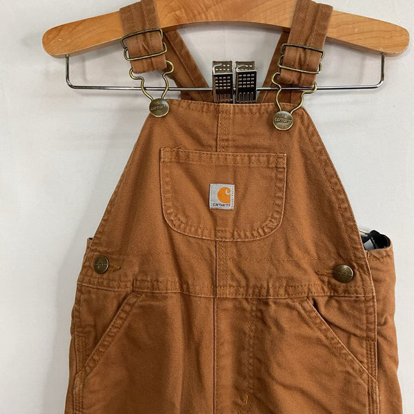 Size 2: Carhartt Brown Flannel Lined Snap-Up Overalls