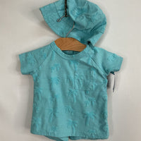 Size 6m: Baby Starters Blue Palm Trees 3pc Shirt/Short/HatSet