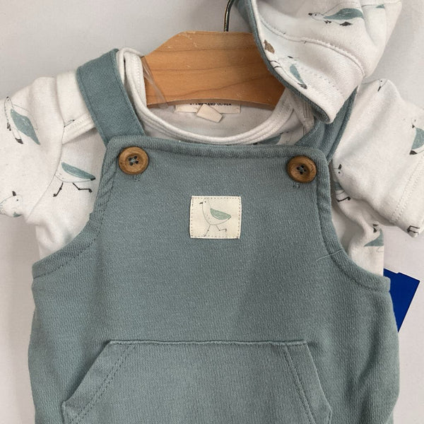 Size 6m: Rabbit + Bear Blue/White Seagulls 3pc Overall/Shirt/Hat Set