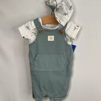 Size 6m: Rabbit + Bear Blue/White Seagulls 3pc Overall/Shirt/Hat Set