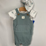 Size 6m: Rabbit + Bear Blue/White Seagulls 3pc Overall/Shirt/Hat Set
