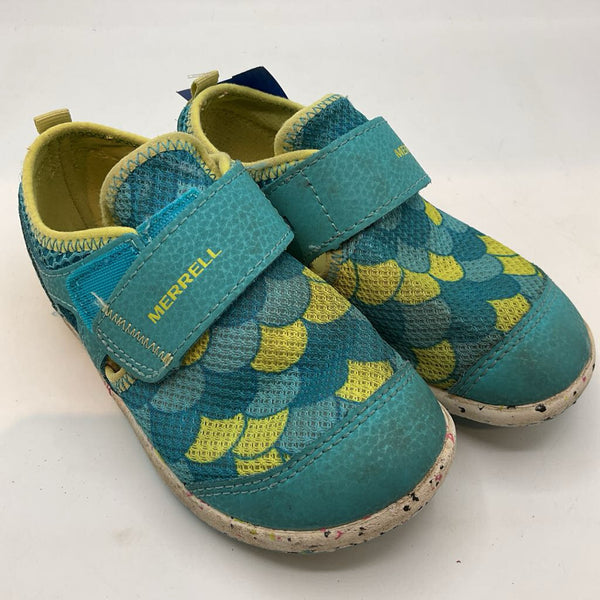 Size 9: Merrell Blue/Yellow Trim Little Kid's Bare Steps H2O Water Shoe