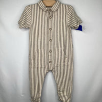 Size 18-24m: Quincy Mae Cream/Grey Striped Snap-Up Romper