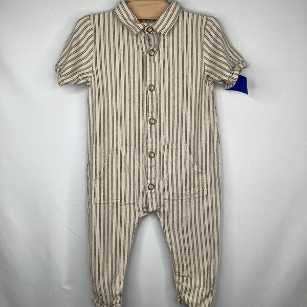 Size 18-24m: Quincy Mae Cream/Grey Striped Snap-Up Romper