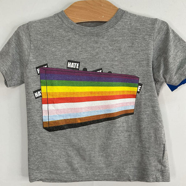 Size 18-24m: Grey/Rainbow Love Blocks Hate T-Shirt