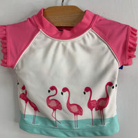Size 3-6m: Janie and Jack White/Blue/Pink Flamingos 2pc Rash Guard/Swim Hat