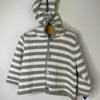 Size 6-12m (70): Hanna Andersson Grey/White Striped Hooded Button-Up Sweater