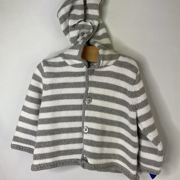 Size 6-12m (70): Hanna Andersson Grey/White Striped Hooded Button-Up Sweater