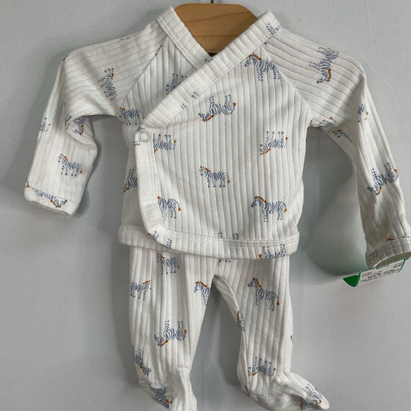 Size Preemie: Carter's White/Blue Zebras 2pc PJs