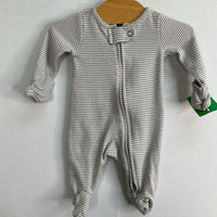 Size Preemie: Carter's Grey/White Striped 1pc Zip-Up Footy PJs