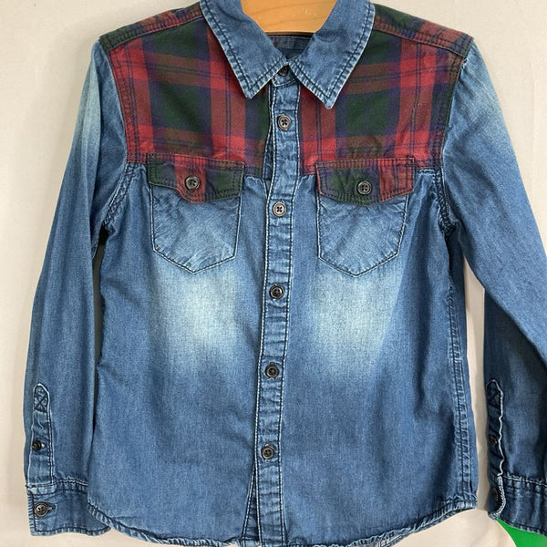 Size 5-6: Zara Blue/Red Plaid Denim Button-Up Shirt