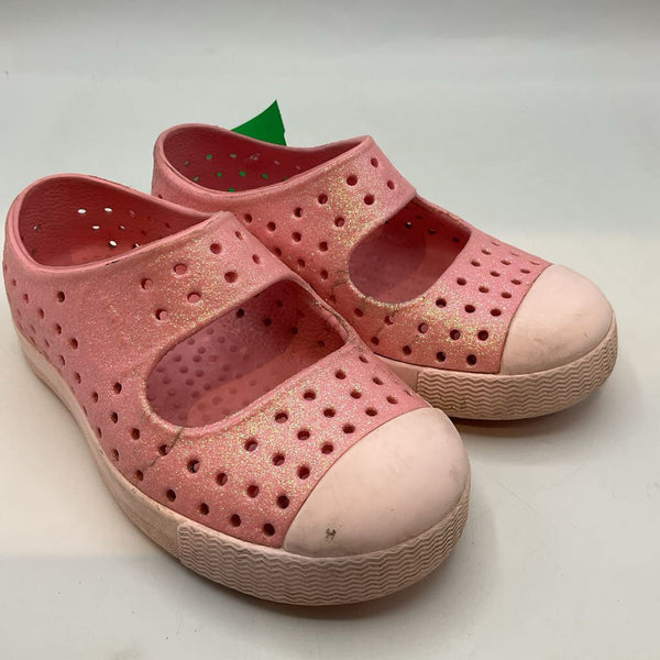 Size 8: Native Pink Sparkle Perforated Slip-On Mary Janes