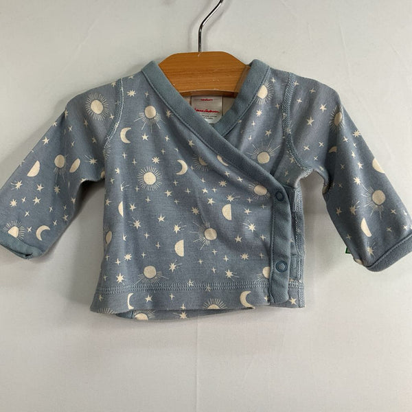 Size NB: Hanna Andersson Blue/White Stars Side Snap Long Sleeve Shirt