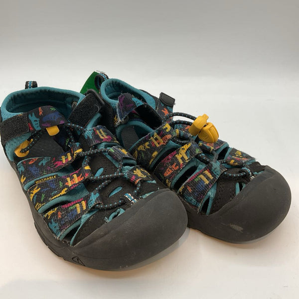 Size 13: Keen Black/Colorful Shoe Print Velcro/Toggle Sneakers
