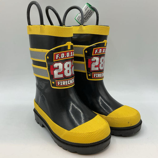 Size 8: Western Chief Black/Yellow Fire Engine Rain Boots NEW