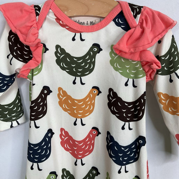 Size 0-3m: Melina & Me Colorful Chickens Ruffle Trim Romper