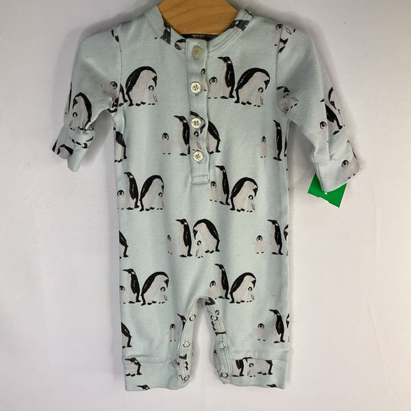 Size 0-3m: Kate Quinn Blue/White Penguins Snap-Up Romper