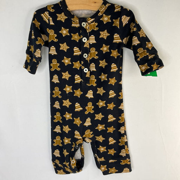 Size 0-3m: Kate Quinn Black/Brown Gingerbread Men Snap-Up Romper
