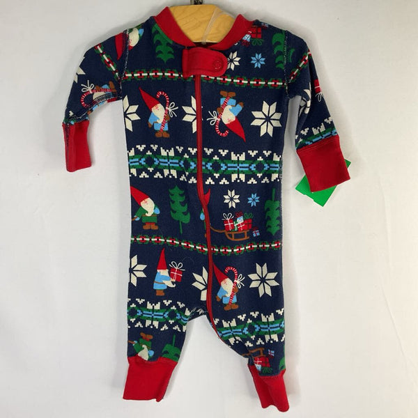 Size 0-3m (50): Hanna Andersson Blue/Multi Gnomes Organic Cotton 1pc Zip-Up Holiday PJs
