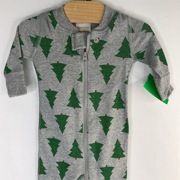 Size 0-3m (50): Hanna Andersson Grey/Green Trees Organic Cotton 1pc Zip-Up Holiday PJs