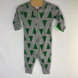 Size 0-3m (50): Hanna Andersson Grey/Green Trees Organic Cotton 1pc Zip-Up Holiday PJs