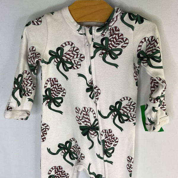 Size 0-3m: Kate Quinn White/Red/Green Candy Canes 1pc Zip-Up Holiday Footy PJs