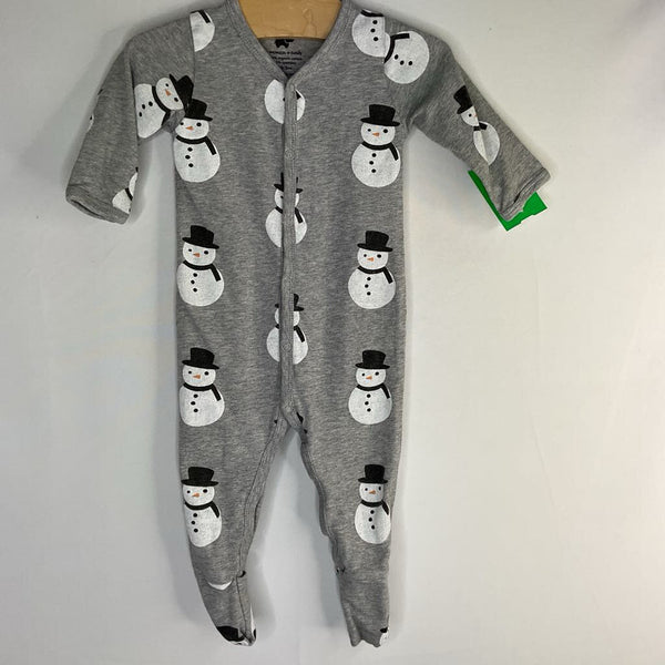 Size 0-3m: Monica + Andy Grey/White Snowmen 1pc Snap-Up Holiday Footy PJs