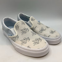 Size 4.5Y: Vans White/Grey Skeleton Angels Slip-On Sneakers NEW
