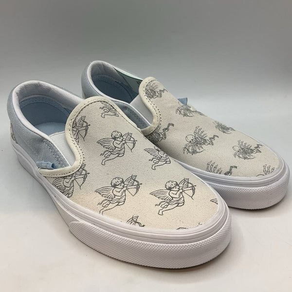 Size 4.5Y: Vans White/Grey Skeleton Angels Slip-On Sneakers NEW