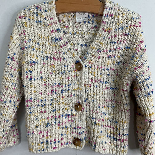 Size 3-4: Zara White/Colorful Confetti Button-Up Cardigan