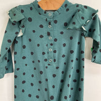 Size 18-24m (80): Hanna Andersson Green/Black Dots Rufflle Trim Romper
