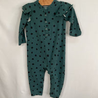 Size 18-24m (80): Hanna Andersson Green/Black Dots Rufflle Trim Romper
