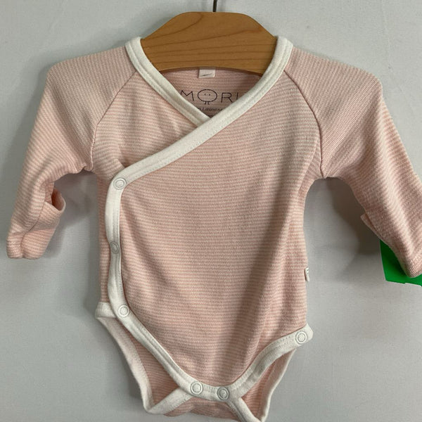 Size NB: Mori White/Pink Striped Bamboo/Organic Cotton Long Sleeve Onesie