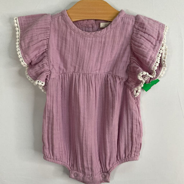 Size 6-9m: City Mouse Purple/White Bead Trim Flutter Sleeve Onesie