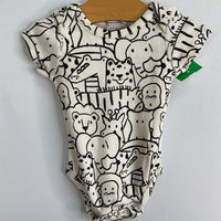 Size 0-3m (50): Hanna Andersson White/Black Animals Onesie