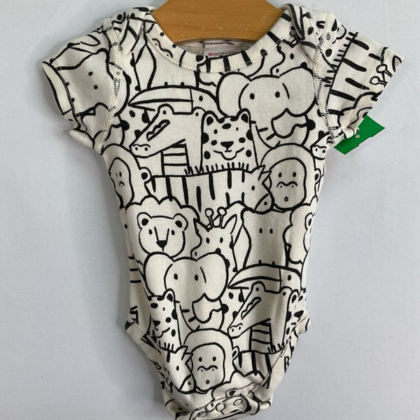 Size 0-3m (50): Hanna Andersson White/Black Animals Onesie