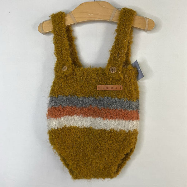 Size 6m: Piupiuchick Yellow/Grey/Orange Fuzzy Strappy Romper