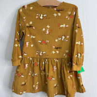 Size 3: Petit Bateau Yellow/Pink/Brown Bunnies Corduroy Long Sleeve Dress